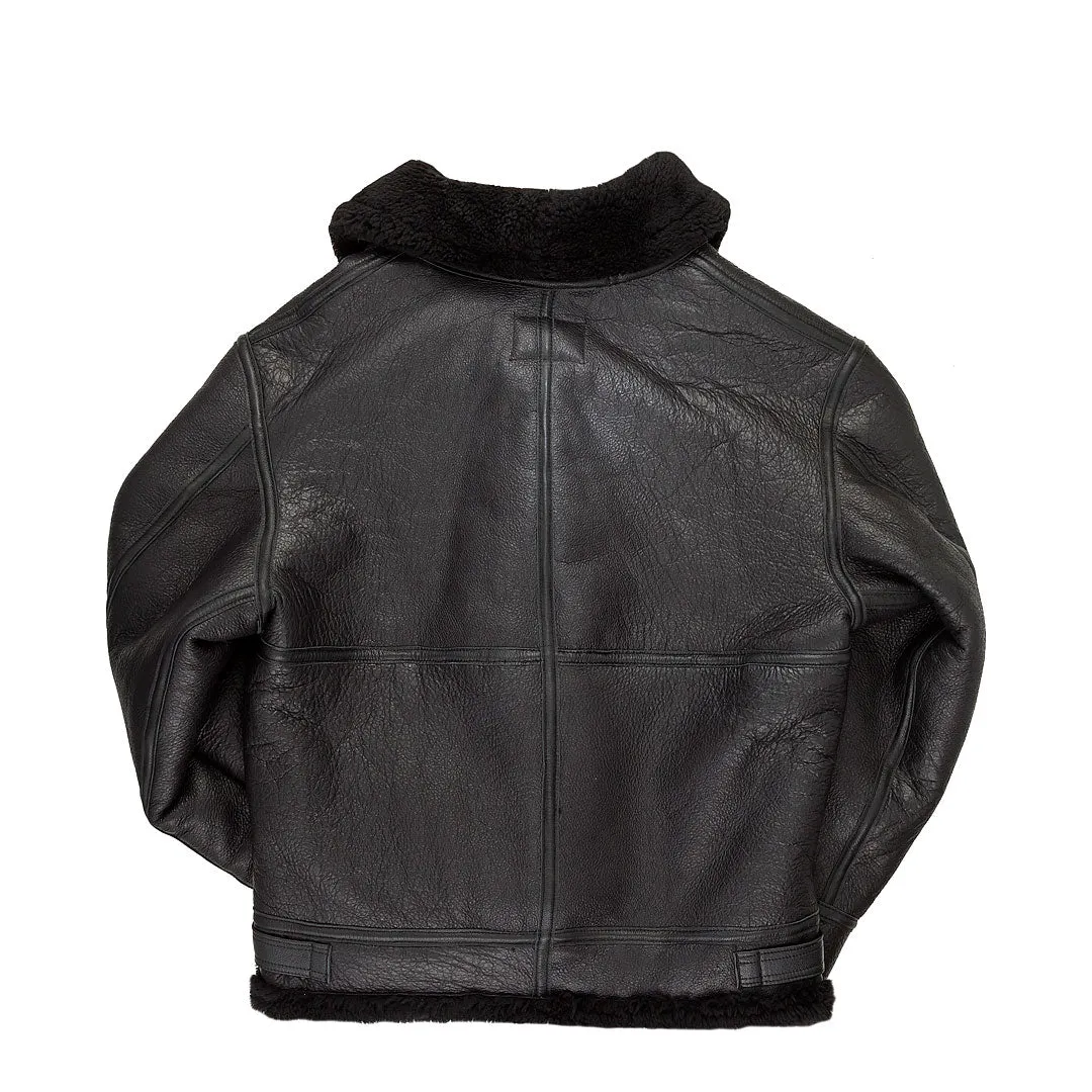 All Black B-3 Hooded Sheepskin Bomber Jacket Z203615B
