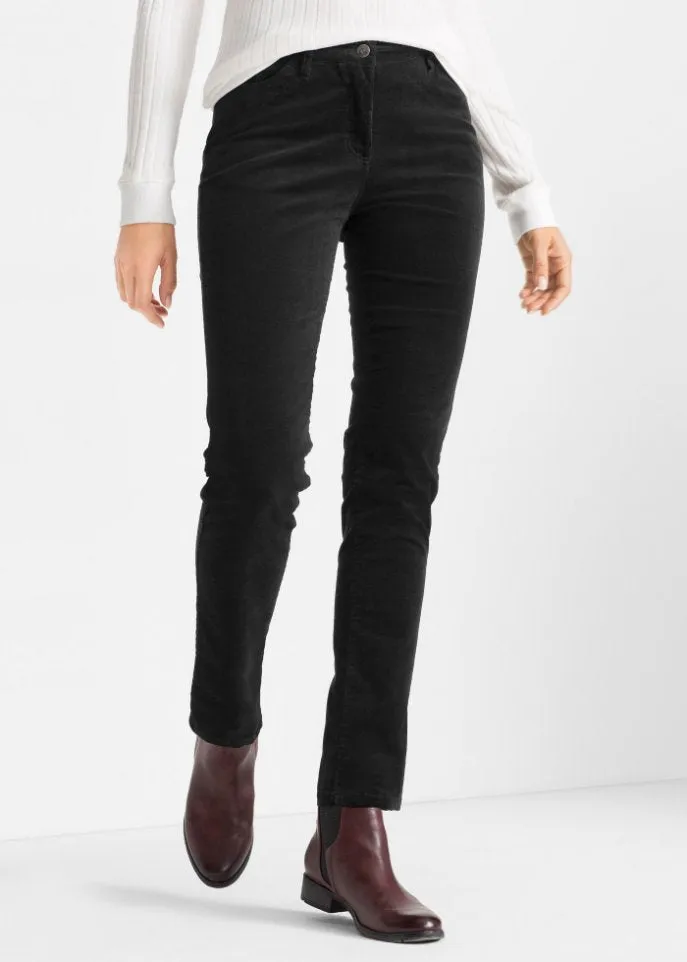 Bpc Bonprix Collection stretch corduroy slim fit trousers, black