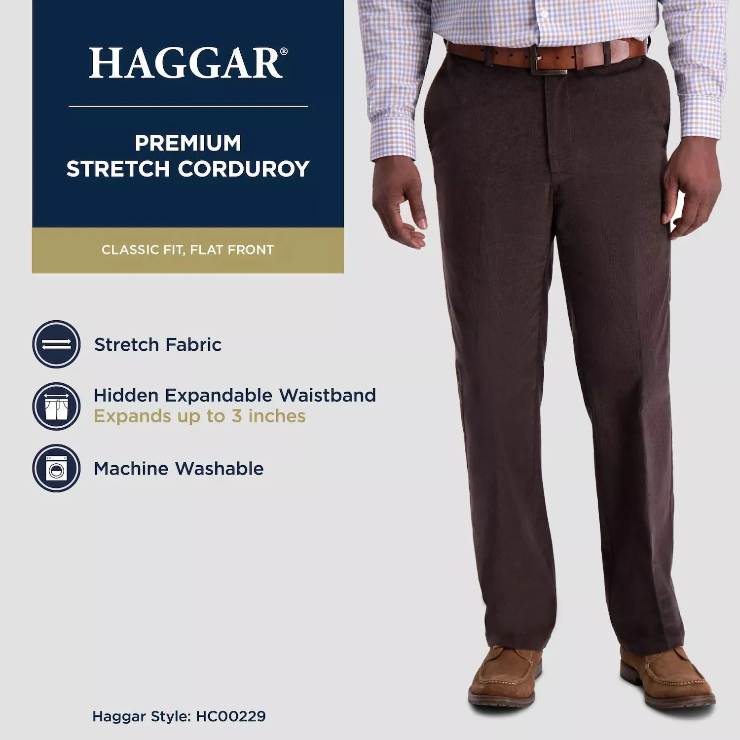 Men's Haggar Regular Fit Corduroy Pants with Expanded Waistband