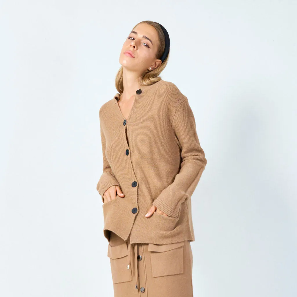 Stylish button-up cardigan with high neck wholesale