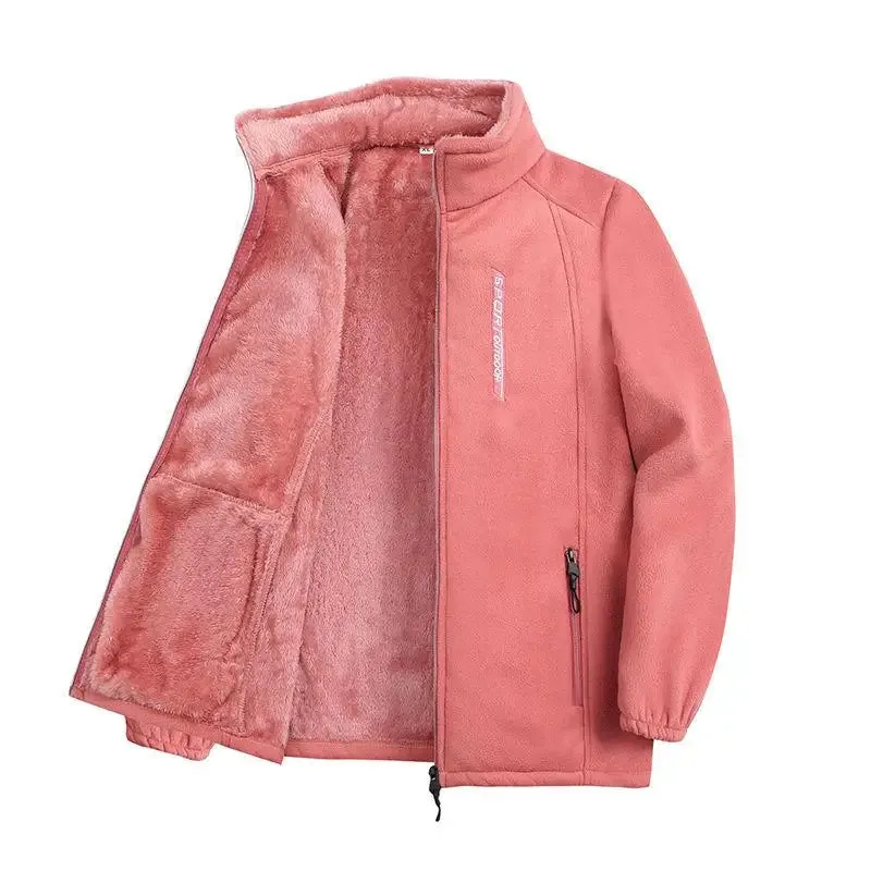 Trendy Winter Fleece Zip-Up Jacket with High Collar for Women