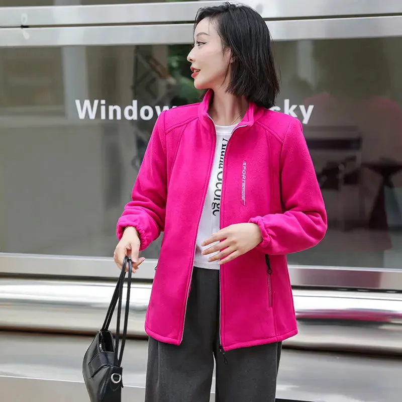 Trendy Winter Fleece Zip-Up Jacket with High Collar for Women