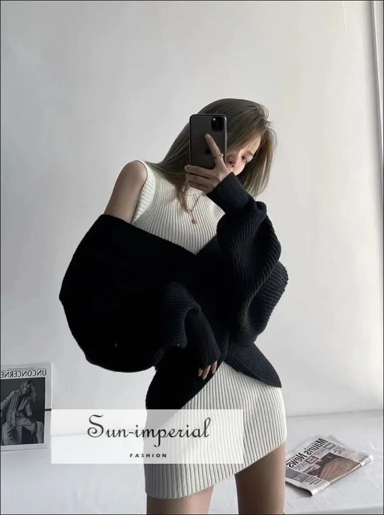 Women White Crossover front Chunky Knit Pullover Ribbed Sweater top