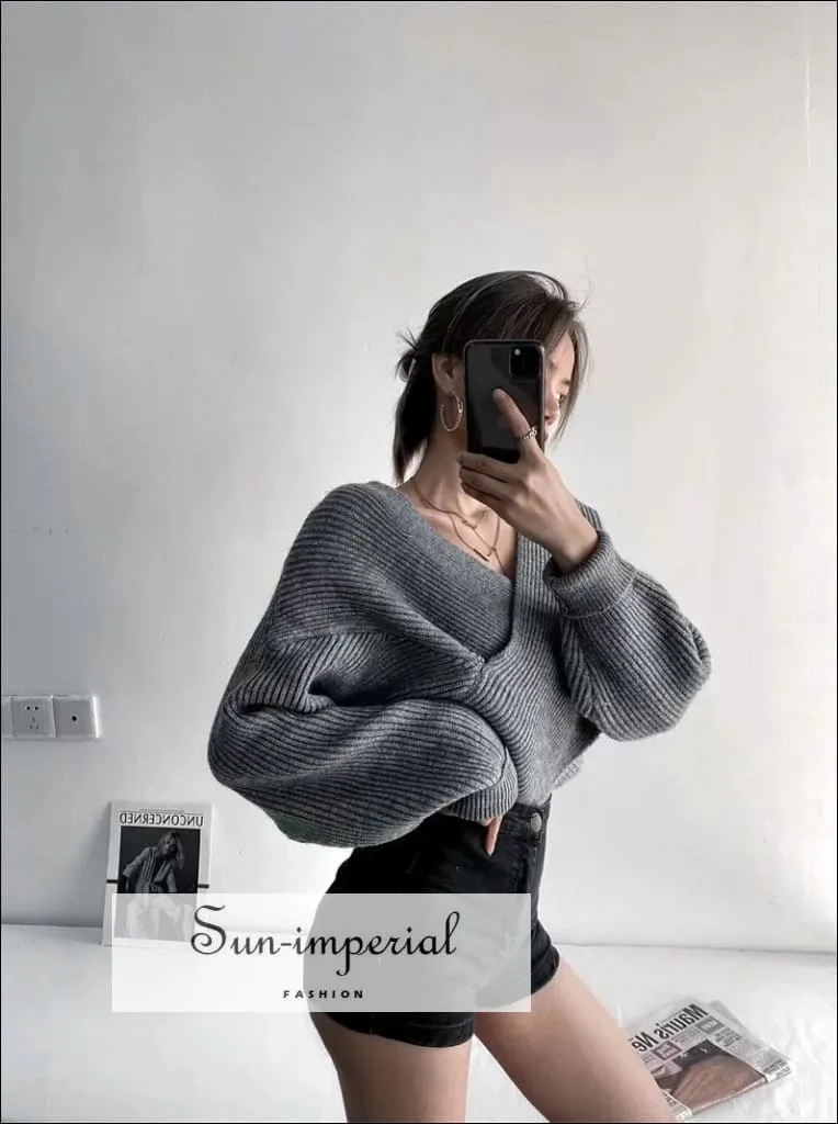 Women White Crossover front Chunky Knit Pullover Ribbed Sweater top