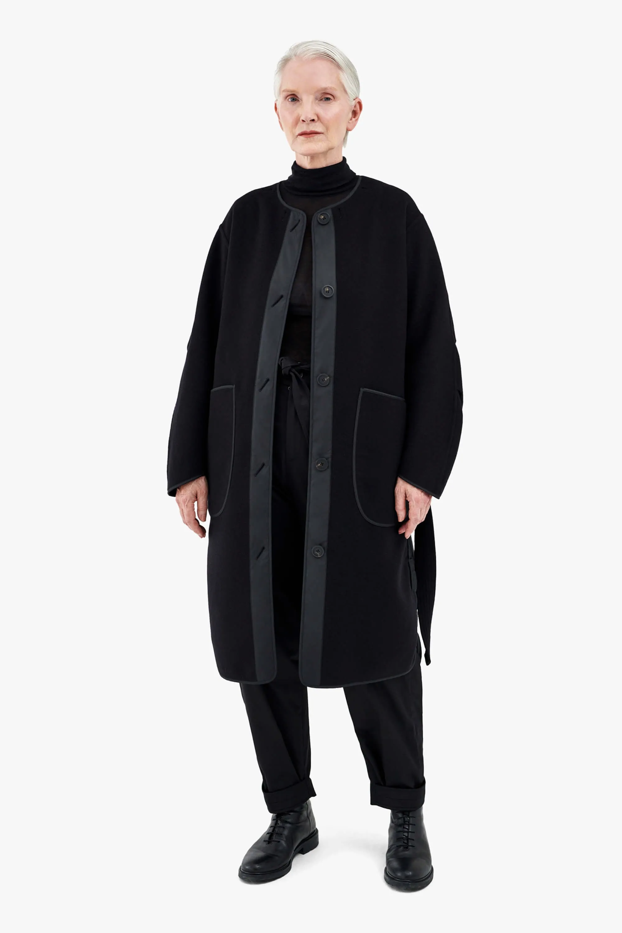 Wool Quilt Parka - Black / Navy